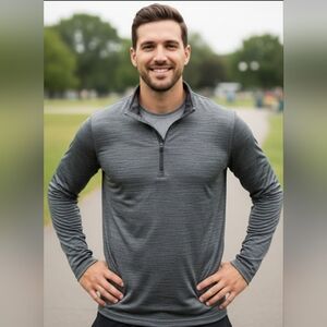 Charles River Apparel Men's M Grey Space Dye 1/4 Men's Gray Quarter-Zip Pullover